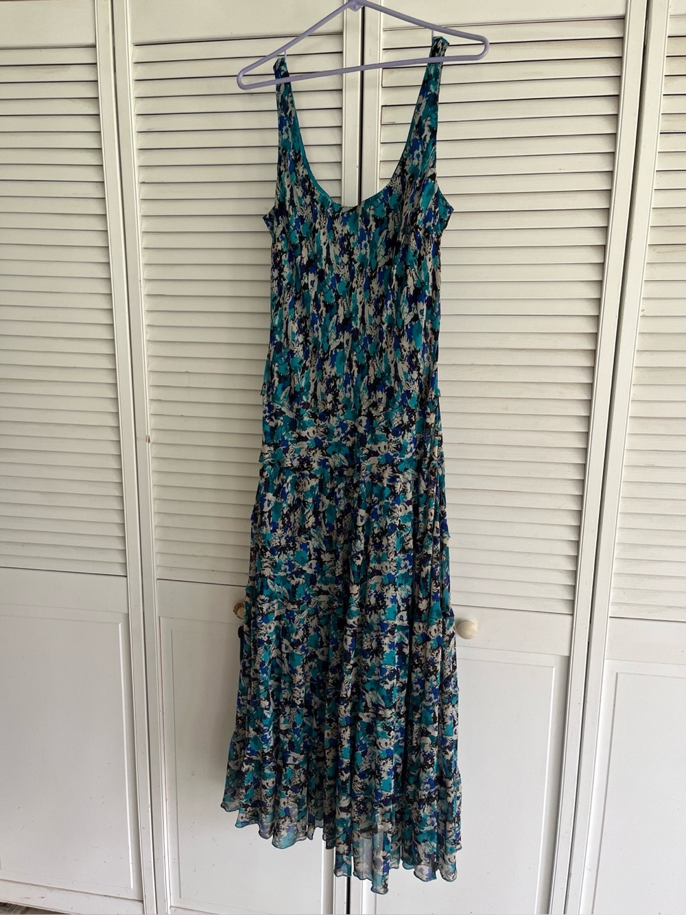 Jones New York Teal and Navy Floral Print Maxi Dress